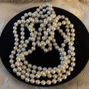 44” Classic Faux White Pearl Strand Necklace - Elegant Women Jewelry